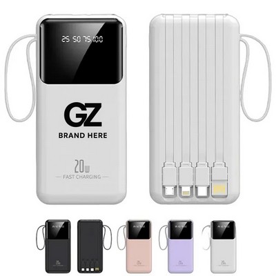 Portable Power Bank with 4 Cables & Flashlights