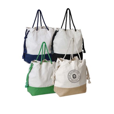 Two-Tone Jute and Cotton Tote Bag with Contrast Border & Rope Handles – Eco-Friendly Burlap Tote