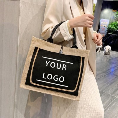 Natural Linen Shopping Burlap Jute Tote Bag