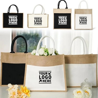 Shopping Pocket Jute Tote W/Gusset