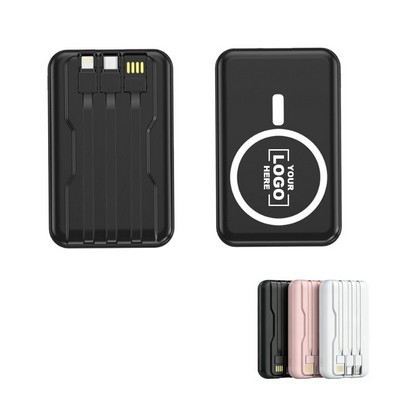 Magnetic Fast Charge Wireless Power Bank with Built-in Cable