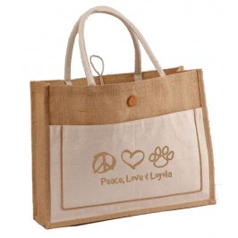 Eco Green Two-Tone Jute Burlap Shopping Tote with Cotton Front Pocket & Cotton Handles