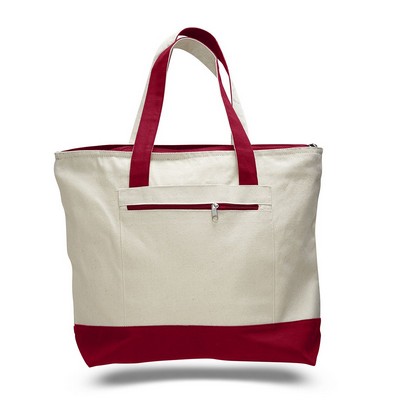 Canvas Zipper Tote Bag (with Color Handles)