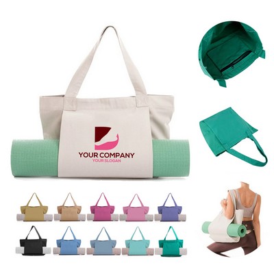 Spacious Adjustable Strap Durable Canvas Yoga Mat Tote Bag