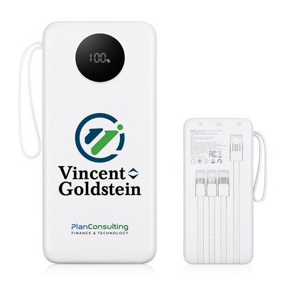 20,000mAh PD Fast Charging Power Bank With Built-In Cables