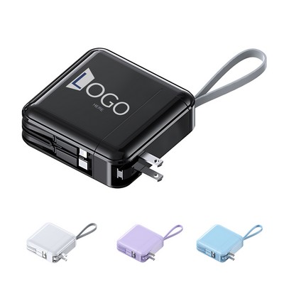 Portable Charger with Integrated Cable and Wall Plug