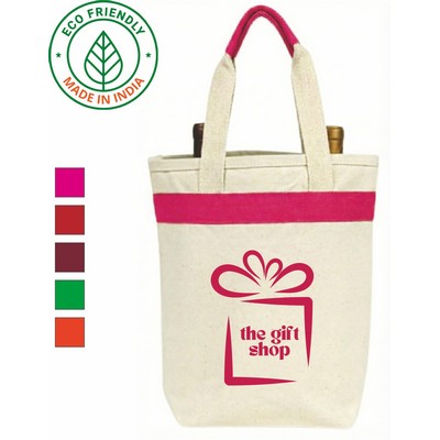 2 Bottle Elite 12 oz Canvas Wine Tote Bag | Travel Gift Carrier Pink (10x11x3.5)