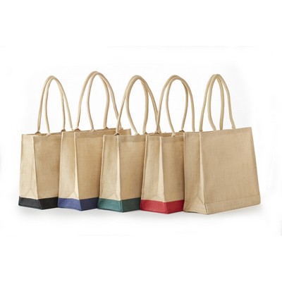 All Natural Economy Jute Burlap Bag w/ Rope Handles - 15"X13"X6"