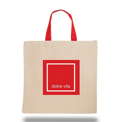 Cotton Canvas Tote Bag With Short Color Web Handles